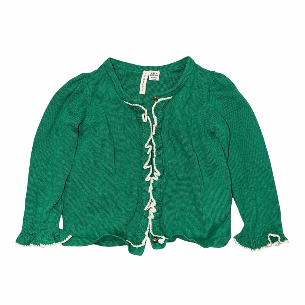 Janie and Jack Green Cardigan Sweater with White Trim - 12-18M